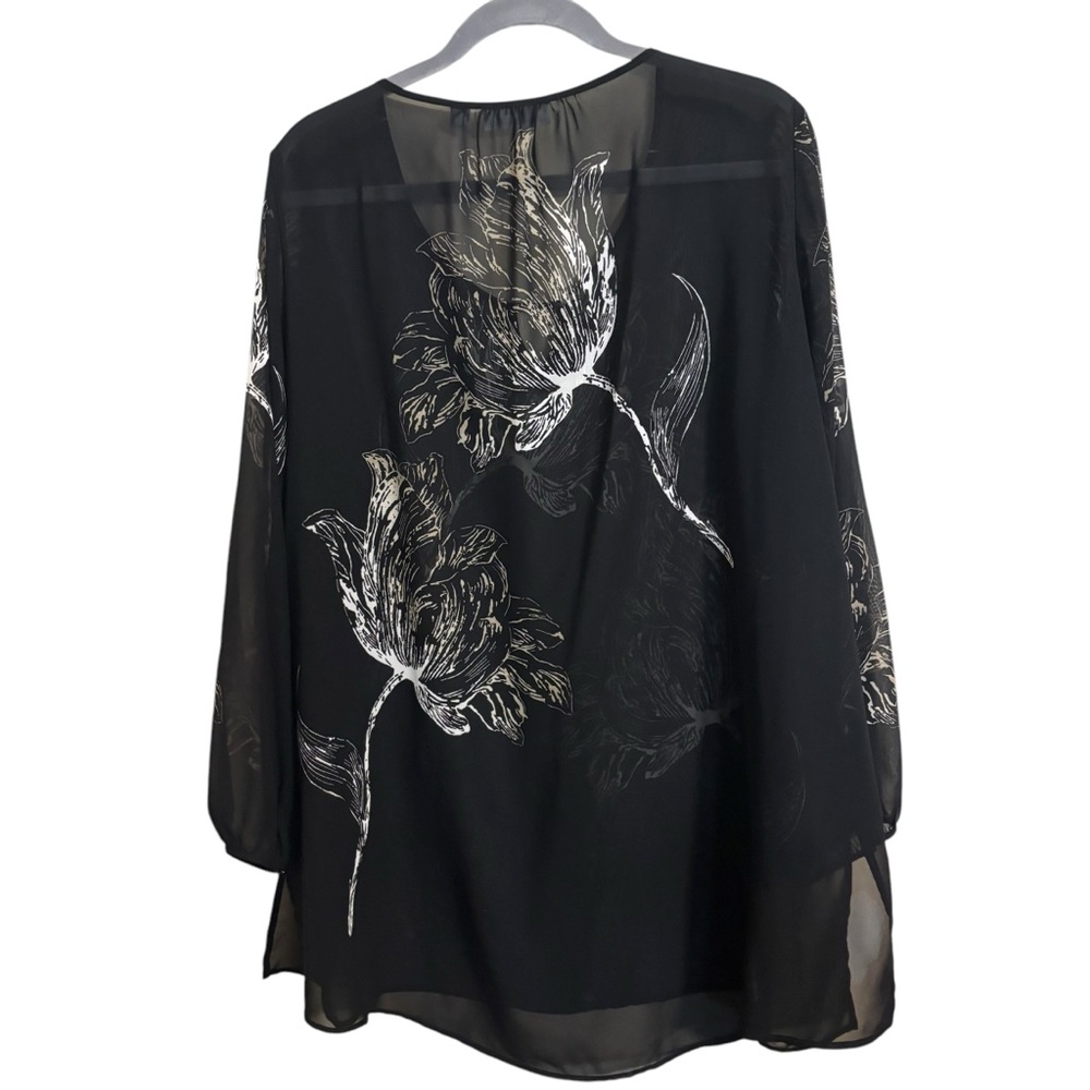 Susan Graver Black Chiffon Sheer Long Sleeve Keyhole Tunic Top  Size‎ 22W - Picture 5 of 8